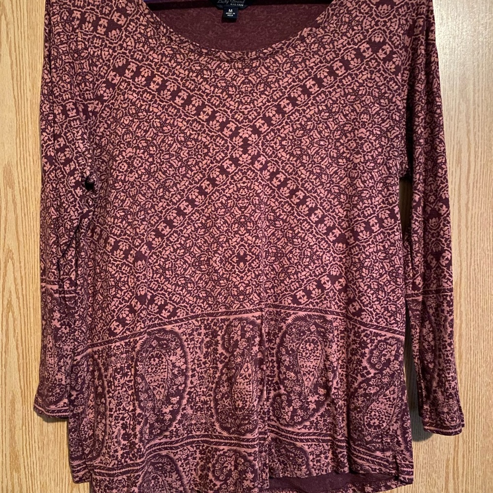 Lucky Brand Burgundy Patterned Long Sleeve Top